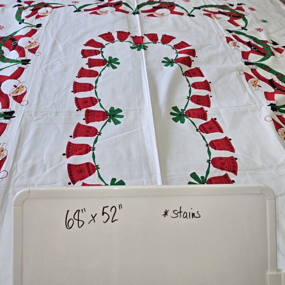 Vintage Tablecloth Christmas Dancing Santa 1950s 60s Mid Century - Picture 11 of 11